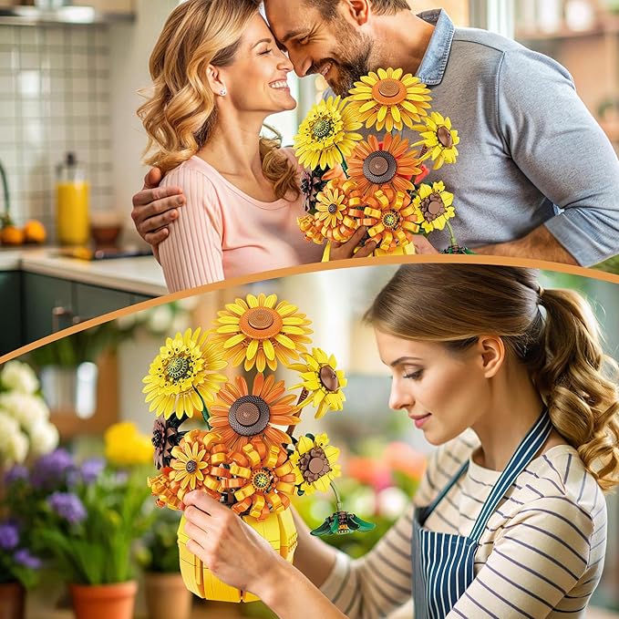 Sunflower Building Set Flowers with Vase Van Gogh Botanical Collection for Adult -1009pcs Compatible with Lego