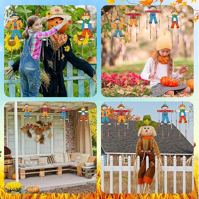 Fennoral 12 Pack Scarecrow Wind Chime Kit for Kids Make You Own Scarecrow Craft Kit DIY Arts and Crafts for Boys Girls Fall Art Activities Halloween Autumn Harvest Thanksgiving Decoration