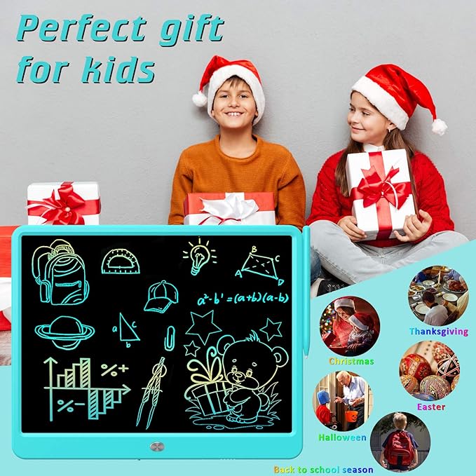 FLUESTON LCD Writing Tablet, Doodle Board Toys Gifts for 3-8 Year Old Girls Boys, 15 Inch Colorful Electronic Board Drawing Pad for Kids, Gifts for Toddler Educational Learning Travel Birthday, Blue