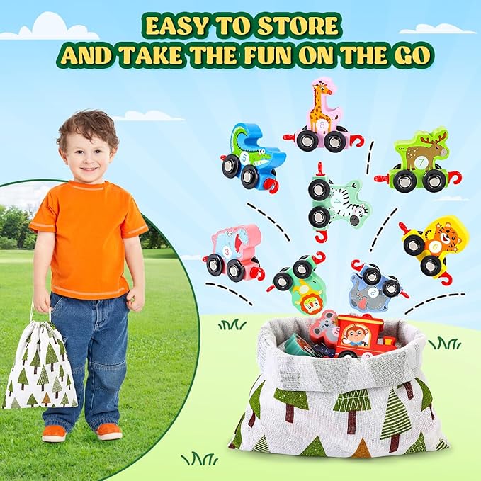 Toddler Toys for 2-3 Year Old Boy, Wooden Animal Train Set, Montessori Toys for 2 3 Year Old Boy Christmas Birthday Gifts, Learning Toys for Toddlers 2-4 Years Girl Toys Age 2 3