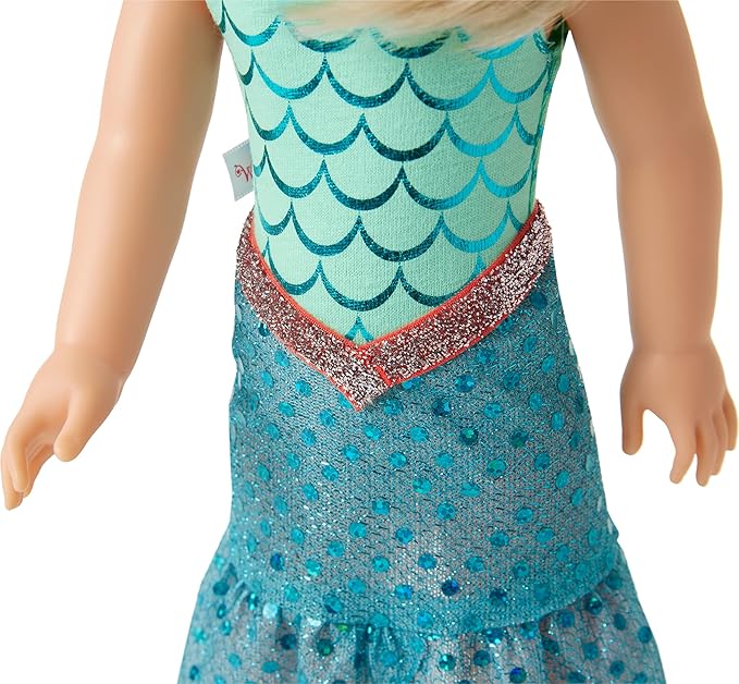 American Girl WellieWishers 14.5-inch Camille Doll with Blue Leotard, Mermaid Skirt, Headband, and Boots, For Ages 4+