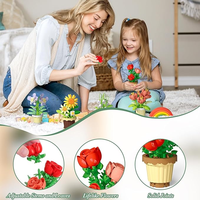 Flowers and Plant Building Set,(2531 Pcs) 12 Kinds Flowers Botanical Bonsai Building Set for Adults, Kids, Girls, Idea Gifts for Mother's Day, Birthdays, Creative Building Block Toys Decor for Home