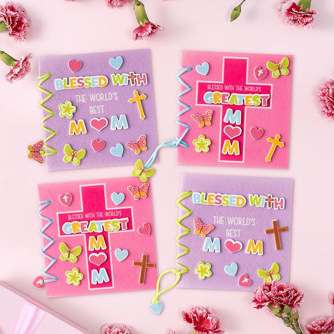 COcnny Mothers Day Crafts Kit - 16 Set Religious Mother’s Day Art Craft for Kids, DIY Diary Book Include 96pcs Pages, Make Your Own Cross Crafting for Mom Gift, Classroom Home Sunday School Activities