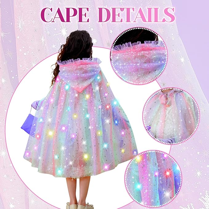 Princess Dress up Clothes for Little Girl, 11Pcs Princess Cape with Crown, Princess Dresses for Girl 3 4 5 6 7 8 Birthday Gift