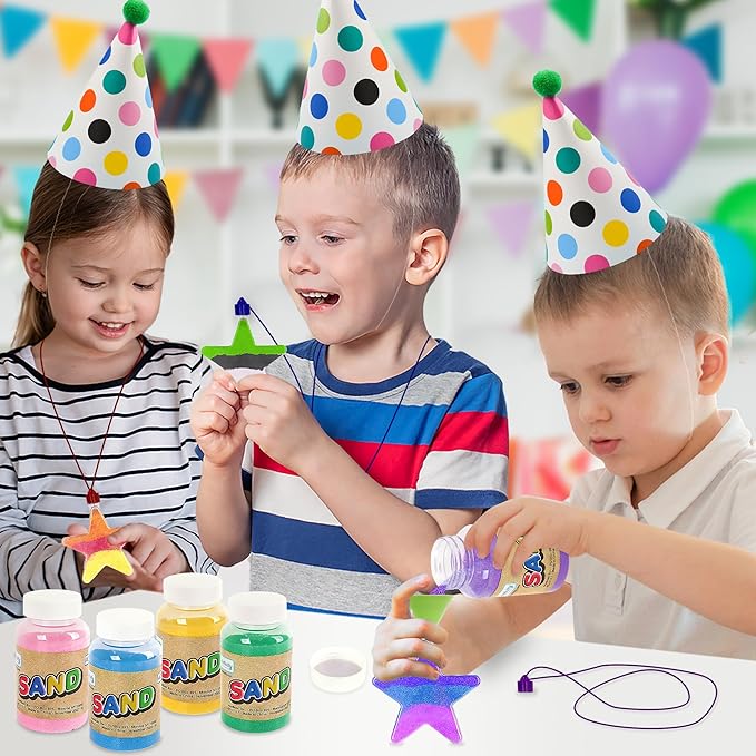 ArtCreativity Craft Sand Super Pack - Set of 24 - Includes 10 Big Tubes of Colorful Sand & 14 Star Shaped Necklaces - Fun Party Favor, Prize and Crafts - for Boys and Girls Ages 3+