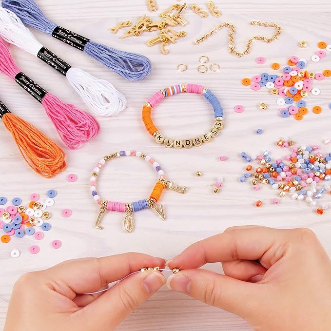 Make It Real - Juicy Couture Love Letters Bracelet Making Kit - Kids Jewelry Making Kit - DIY Charm Bracelet Making Kit for Girls - Friendship Bracelets with Flat Clay Beads for Girls 8-10-12-14