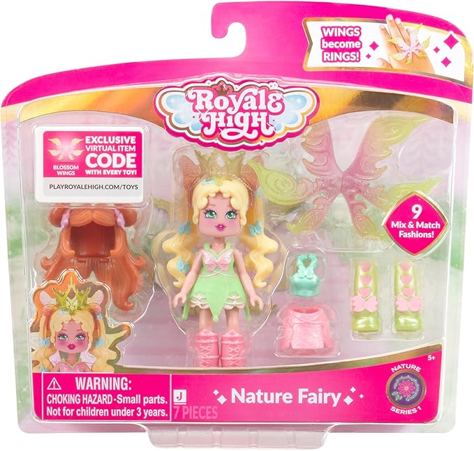 Royale High 3” Nature Fairy Fashion Doll - 1 Figure with 9 Fashion Accessories - Virtual Item Code Included - Series 1 - Ages 5+