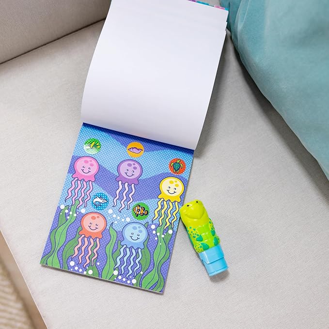 Melissa & Doug Sticker WOW!™ 24-Page Activity Pad and Sticker Stamper, 300 Stickers, Arts and Crafts Fidget Toy Collectible Character – Sea Turtle - FSC Certified