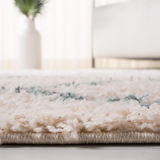 SAFAVIEH Dallas Shag Collection 2'3" x 10' Ivory / Seafoam SGDS257J Trellis Non-Shedding Living Room Bedroom Dining Room Entryway Plush 1.5-inch Thick Runner Rug
