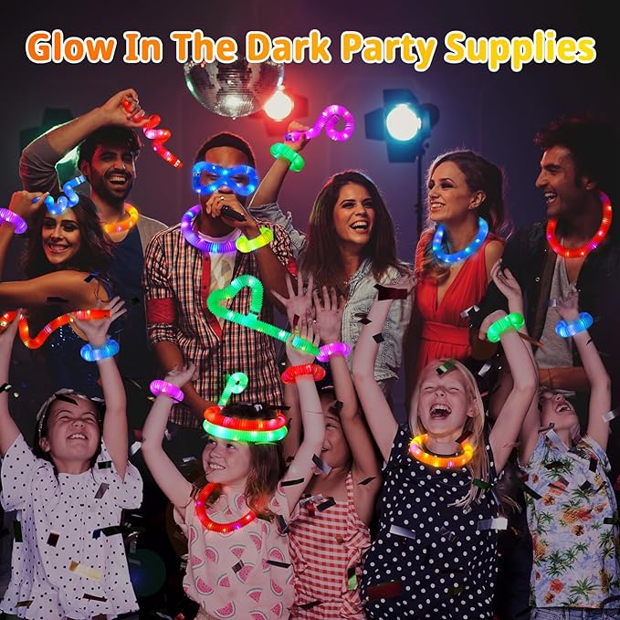 Glow Sticks Stocking Stuffers for Kids - 16Pcs Light Up Pop Tubes Kids Toys For 3+ Years Old Boys Girl Glow in the Dark Party Supplies Christmas Gifts for Kids New Years Eve Party Supplies Party Favor