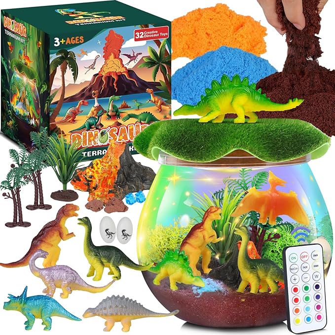 Dinosaur Toys for Boys - Dinosaur Terrarium Kit for Kids - Christmas Birthday Gifts for Boys Ages 4 5 6 7 8 Year Old - Light Up DIY Dinosaur Arts and Crafts for Boys and Kids