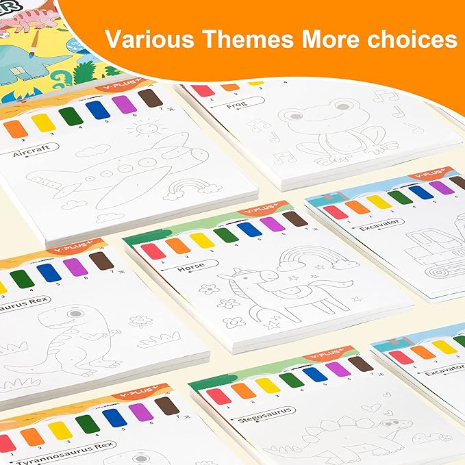 YPLUS Paint with Water Books for Toddlers, Watercolor Painting Paper for Kids Ages, Art Craft Gift for Drawing with Brush Christmas Stocking Stuffers for Kids Toddler (All 7 Themes)