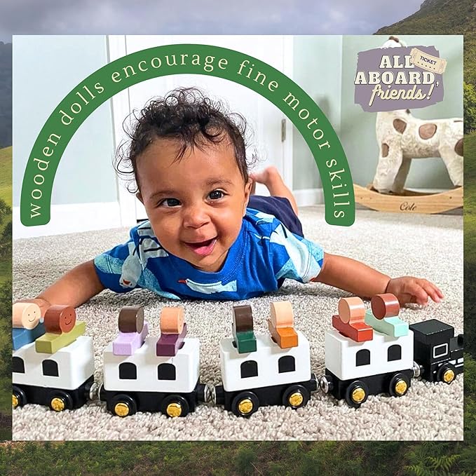 Wooden Train Set - Train Toys Magnetic - Toy Train Sets for Kids Toddler Boys and Girls | Compatible w/Wooden Train Tracks -All Aboard, Friends!