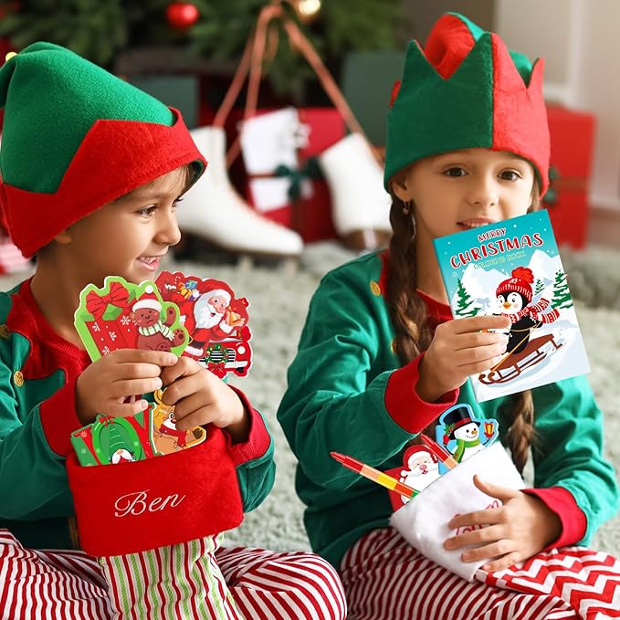 BenLouis Christmas Party Favors for Kids Christmas Classroom Gifts Prize Stockings Filler Coloring Books Bulk for Students Crafts Xmas Holiday School Goodie Bag Stuffer（12Set Christmas）