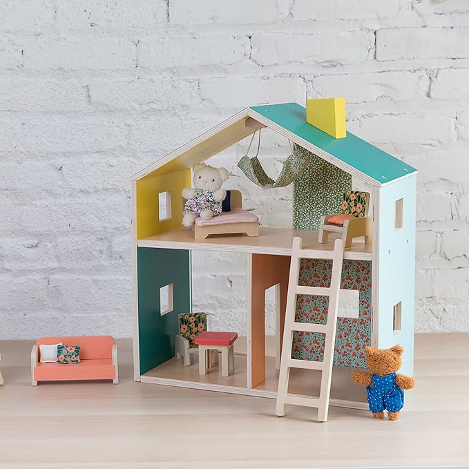 Manhattan Toy Little Nook 19-Piece Wooden Playhouse with Loft for Kids 3 + Year Old and Up