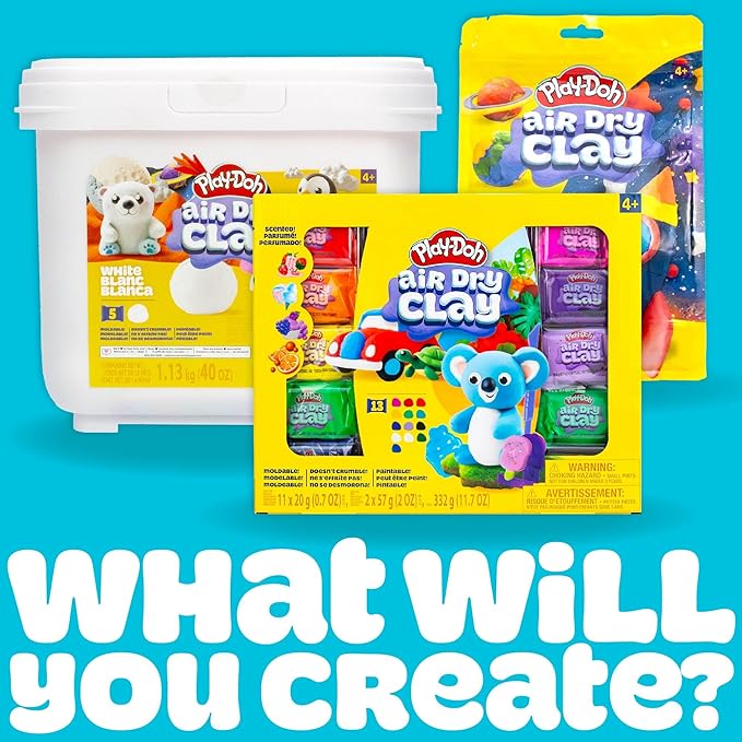 Play-Doh Brand Air Dry Clay, 6 Vibrant Clay Colors, Soft & Ultra Light Modeling Clay for Kids, Moldable, Paintable, Crumble-Free