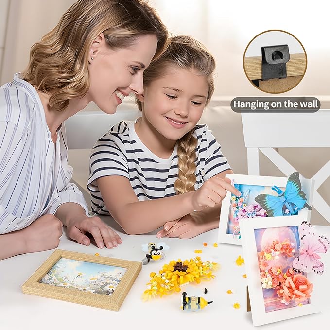 QLT QIAOLETONG Butterfly Insects Flowers Photo Frame Micro Mini Bricks Building Set, Botanical Collection Wall Art Home Office Decor, Ideas Gift Building Toy for Boys Girls Adults（P2278）