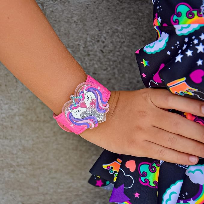 FROG SAC Unicorn Slap Bracelet for Kids with Glitter Shaker Charm, Unicorn Charms Glitter Snap Bracelets for Girls, Unicorn Toy Wristbands, Girl Birthday Party Favors, Stocking Stuffers