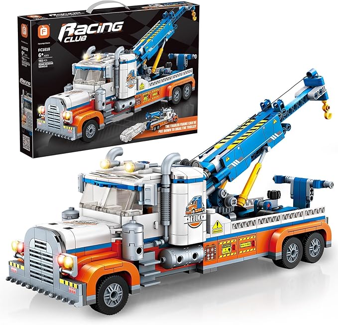Tow Truck Building Block Set,Road Rescue Vehicle with Crane Toy Model Building Kit,City Crane Construction Vehicles Building KIt,Gifts for Kids Ages 6+