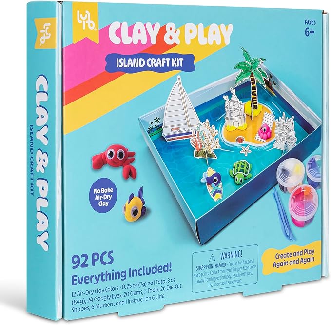 Clay & Play: Island Adventure Craft Kit - 92pcs, DIY All-in-1 Sensory Set, No Bake Air-Dry, Create - Learn - Play, Kids 6+