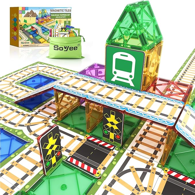 Magnetic Tiles Railroad Toppers Kids Toys Add-on Train Track Playset Playing with Trains Cars Preschool Learning Activities STEM Toys for Age 5-7