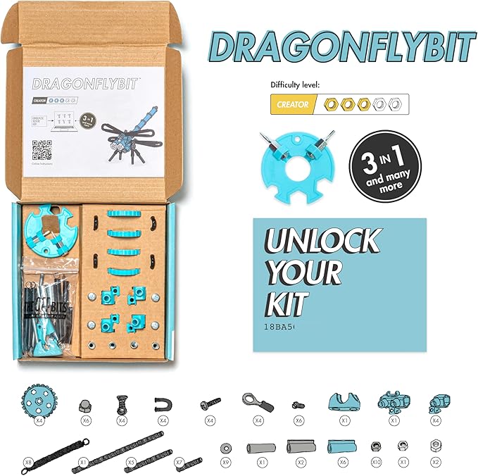 Dragonfly Toy Erector Set, Educational Build Your Own Robot Animal Stem Toys for Boys and Girls, 60+ Pcs Engineering Kit Construction Toys Steam Gifts for Kids 6 7 8 9+ Year Old
