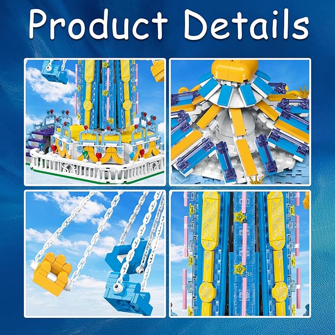 Swing Ride Building Blocks Set. Large Amusement Park Model Kit for Boys and Girls Over 6 Years Old., Carousel Building Set for Motorized Control and With LED Ligh, Christmas Birthday Gifts- 1892 PCS
