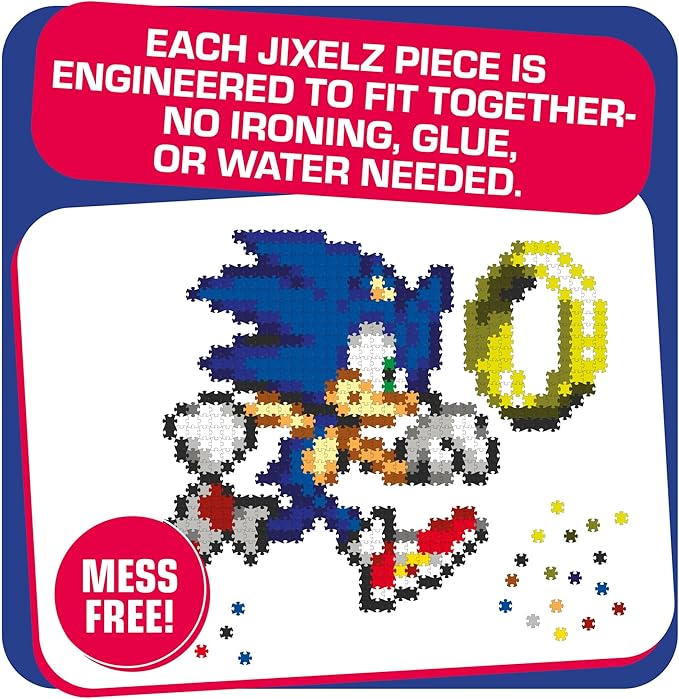 Jixelz Remix Sonic The Hedgehog Craft Kit - Sonic and Ring - No Heat or Glue Required - STEM Building Toys - Pixel Art for Bedroom or College Dorm Room Decor - 700+ Pieces - Ages 8 Years and Up