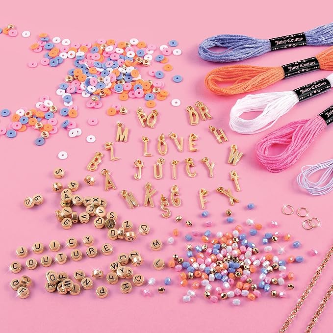 Make It Real - Juicy Couture Love Letters Bracelet Making Kit - Kids Jewelry Making Kit - DIY Charm Bracelet Making Kit for Girls - Friendship Bracelets with Flat Clay Beads for Girls 8-10-12-14