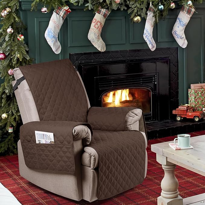 Ruaozz 100% Waterproof Recliner Chair Cover Non-Slip Reclining Cover for Recliner Chair Washable Chair Seat Cover with Elastic Straps for Kids, Dogs, Pets (Dark Brown, 23'')
