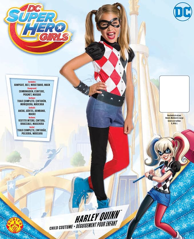 Rubies Girl's DC Superhero Girls Harley Quinn Costume Jumpsuit for Themed Parties and Halloween, Small