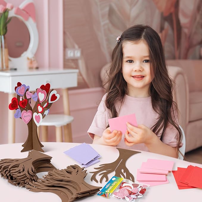 BeYumi 12 Pack Valentine’s Day Thankful Heart Trees Foam Craft Kits for Kids Make Your Own Valentine DIY Heart Trees Decorations Gratitude Tree Craft Set Holiday School Home Party Fun Activities Decor