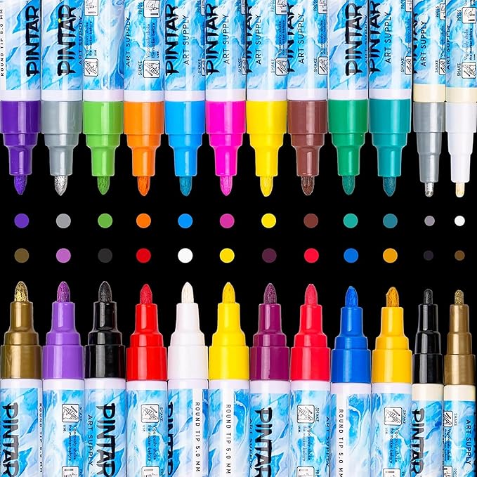 PINTAR | 24 PACK | Oil Based Paint Markers | Oil Paint Pens For Rock Painting,Glass, Wood, Plastic, Canvas, Paper, Metal, Ceramic, & Fabric | 20 Medium Tip & 4 Fine Tip