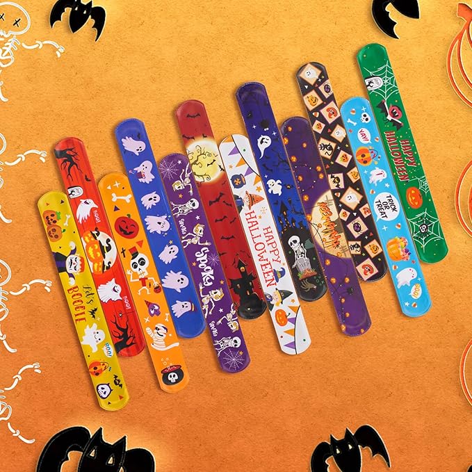 Halloween Slap Bracelets for Kids Halloween Party Favors Friendship Bracelets Bulk for Halloween Party Supplies Snap Bracelet Gifts Classroom Prizes Exchanging Gifts (72)
