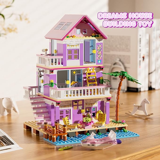 Beach House Building Set, Seaside Villa House Building Toys Compatible with Lego Friends Sets for Girls Age 8-12, Creative Holiday Cottage Building Kit, Birthday, Valentine's Day
