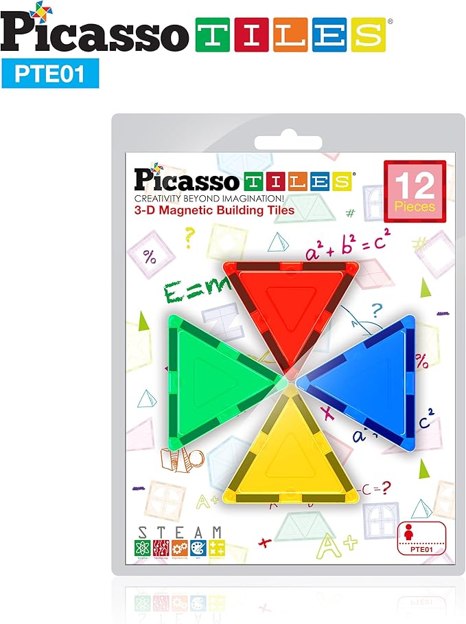 PicassoTiles Magnetic Building Block Set Equilateral Triangle Magnet Tiles Construction Toy STEM Learning Kit Educational Playboards Pretend Play Stacking Blocks Child Brain Development PTE01