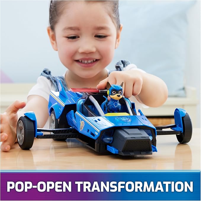 Paw Patrol: The Mighty Movie, Chase's Mighty Transforming Cruiser with Mighty Pups Action Figure, Lights and Sounds, Kids Toys for Boys & Girls 3+