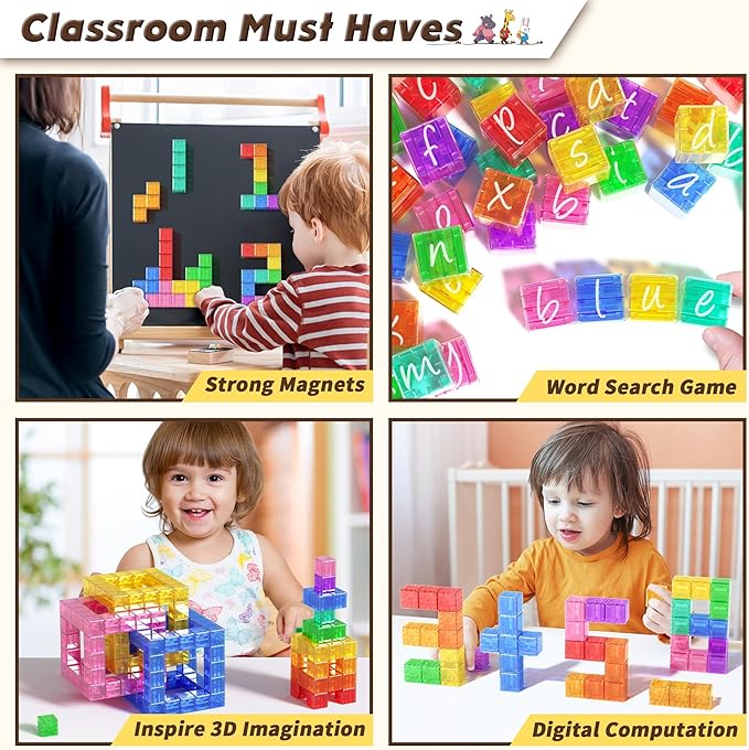 45PCS Magnetic Blocks - Transparent Magnetic Cubes, Toddler Boy Toys, Magnetic Building Blocks, Sensory Autism Toys for Kids Ages 3+, Preschool Magnet Toys for 3-5 Year Old Boys and Girls