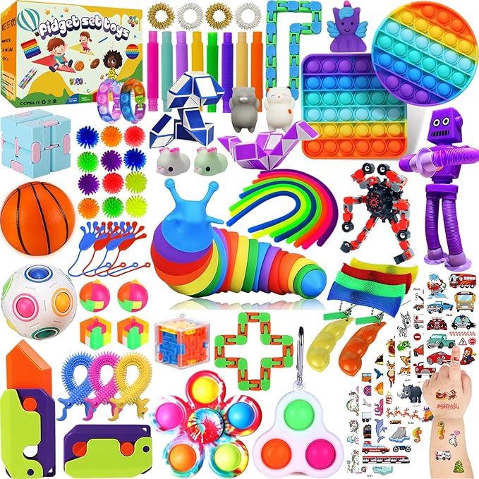 80 Pack Fidget Toys Pack,Pop Its Relieves Stress and Anxiety Sensory Toy for Kids Girls Adults ADHD,Christmas Party Favor,Classroom Rewards Prizes,Pinata Stuffers,Bulk Rewards Boxfor Boys and Girls