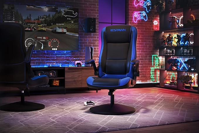 RESPAWN 800 Gaming Chair Floor, Swivel Rocker Gaming Chair, High Back Ergonomic Floor Gaming Chair for Kids and Adults, Gaming Recliner, Floor Rocker Chair with Armrests - Blue