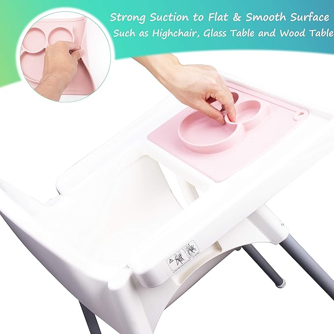 Qshare Toddler Plate, Portable Baby Plate for Toddlers and Kids, BPA-Free Strong Suction Plates for Toddlers, Dishwasher and Microwave Safe Silicone Placemat 11x8x1 inch