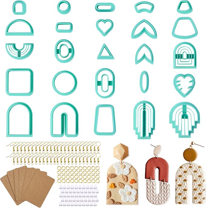 TAINSKY Polymer Clay Cutters Set, 25 Shapes Clay Earring Cutters with 145 Earrings Accessories for Polymer Clay Jewelry Making