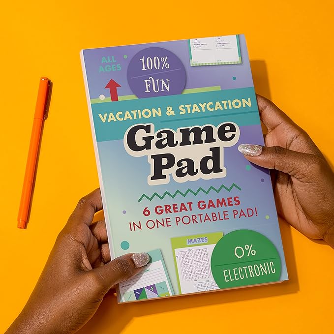 Knock Knock Vacation On-The-Go Game Pad, Vacation & at-Home Activities for Kids, 6 Games (Hangman, Scavenger Hunt, Finish The Doodle, Dots & Boxes, Mazes, Fortune Teller), 6 x 9-inches