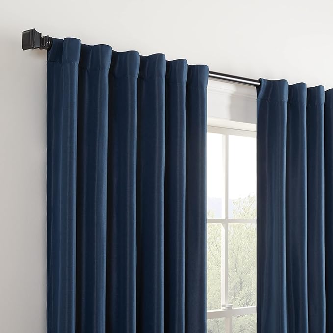 Eclipse Fresno Modern Blackout Thermal Rod Pocket Window Curtain for Bedroom (1 Panel), 52 in x 63 in, Dark Blue