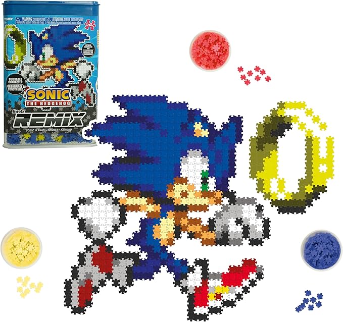 Jixelz Remix Sonic The Hedgehog Craft Kit - Sonic and Ring - No Heat or Glue Required - STEM Building Toys - Pixel Art for Bedroom or College Dorm Room Decor - 700+ Pieces - Ages 8 Years and Up