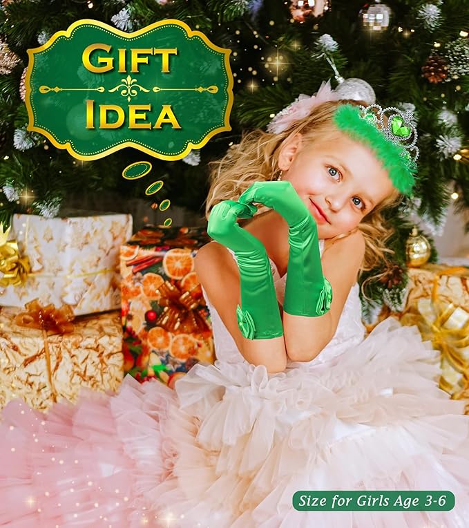 Princess Dress Up Accessories Princess Gloves, 7pcs Dress Up Set for Toddler Girls (Green, 7PCS)