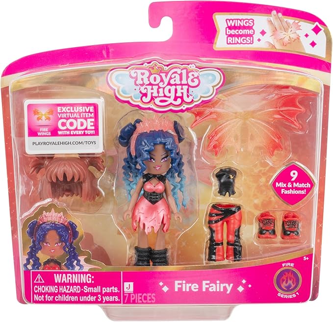 Royale High 3” Fire Fairy Fashion Doll - 1 Figure with 9 Fashion Accessories - Virtual Item Code Included - Series 1 - Ages 5+