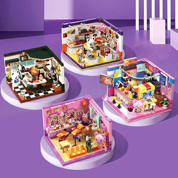 Friends House Building Block Set, Bear Record Shop Business City View Small Brick Model, Mini Construction Toy, Hobbies Christmas Birthday Gift for Teens Children Kids Boys Girls 6+, 554pcs