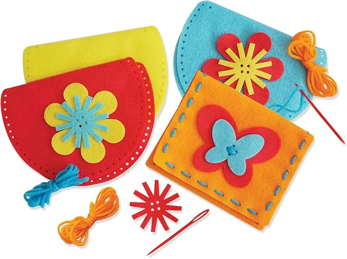 Serabeena Sew Your Own Purses - Sewing Kit for Kids - Felt Crafts for Kids - Sewing for Kids Ages 4-8 Plus - Felt Kit - Helps Develop Fine Motor Skills - DIY Kits for Kids with 6 Purses & Accessories