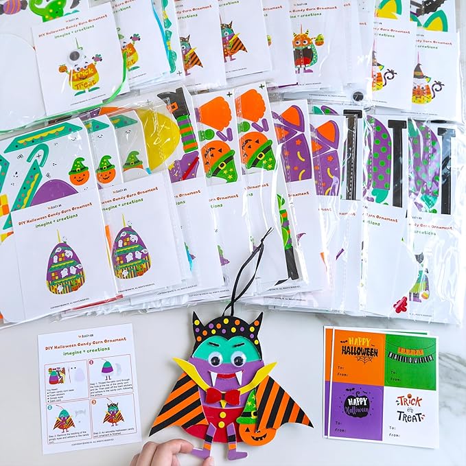 Winlyn 24 Sets Halloween Crafts Kits Fall Kids Crafts DIY Halloween Ornaments Decorations Art Sets Foam Monster Jack-o'-Lantern Stickers Googly Eyes for Kids Halloween Classroom Party Activities